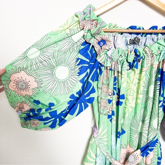 Anthropologie Floral Off-Shoulder Maxi Dress - Blue and Green - Picture 4 of 10